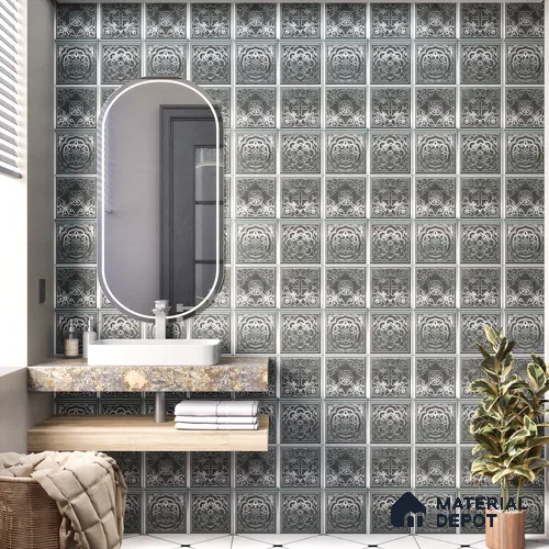 Metallic Wall Tile TL 07235 B Silver Royale 1 ft x 1 ft Ceramic Matte Finish - 9 mm  | 2 mm Spacer is Mandatory | Suitable For Bathroom, Kitchen, Dining Area | Please Expect a Slight Variation of Pattern